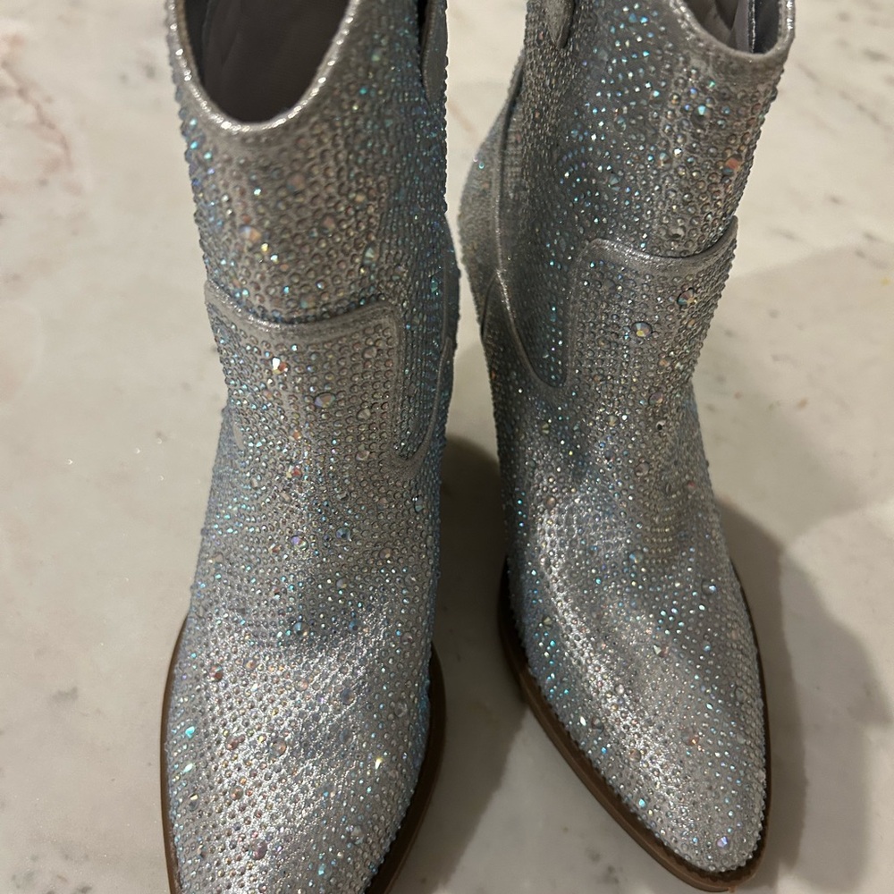 Silver Rhinestone Heeled Boots